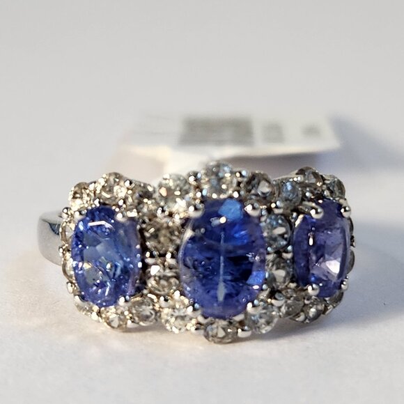 VTG WT 1.65ctw Genuine Natural BLUE Tanzanite Trilogy Ring Size 7 Lopez - Picture 4 of 16